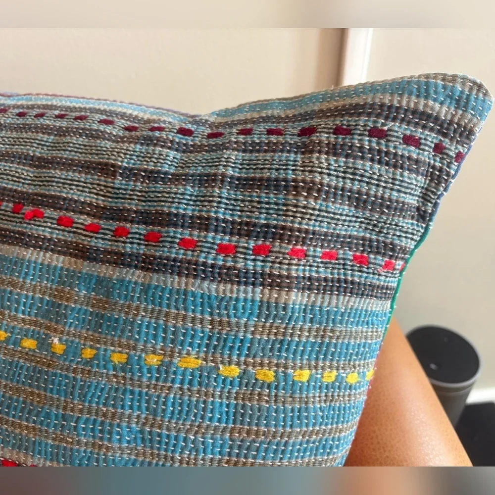 NWT Vintage One Of A Kind Sari Kantha Pillow-22in Multi Stripe